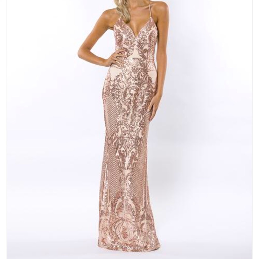 Bariano Australia Rose Gold Sequin Dress